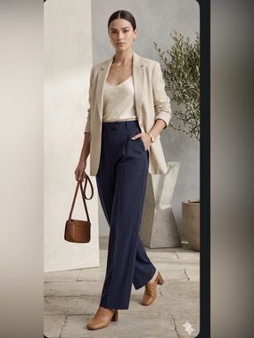 Babaton Sadiki Pleated Striped Pants Navy/ Birch Size 10